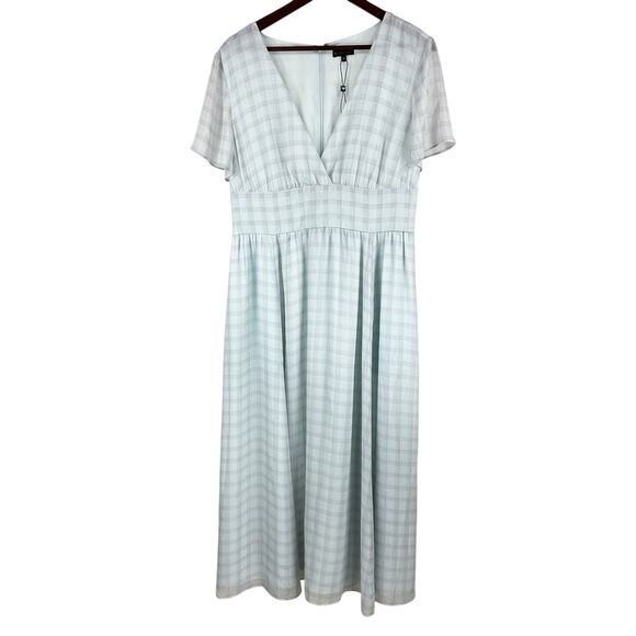 Emporio Armani Women's Cotton Plaid V-Neck Dress Blue Size 48 (US 14) NWOT - Picture 2 of 10